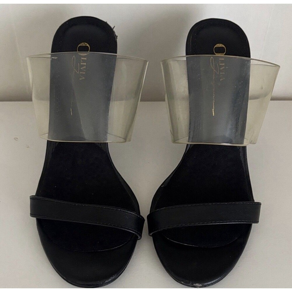 Olivia Black Clear Strap Wedge Slip-On Women's Sandals Synthetic Summer Casual